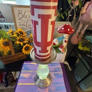 Red and White Candle Holder with Silver Base